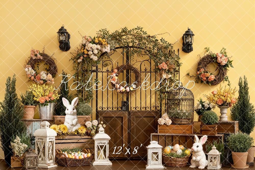 Kate Easter Bunny Floral Garden Gate Fleece Backdrop Designed by Emetselch - Image 4