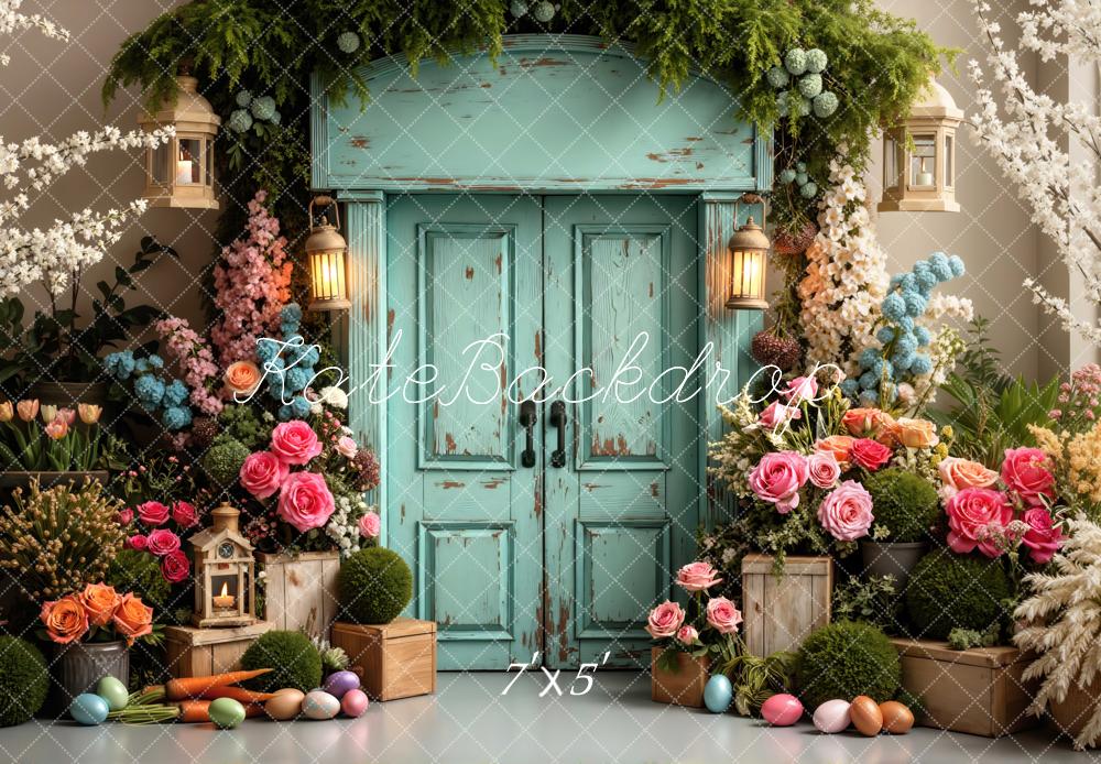 Kate Easter Bunny Floral Rustic Door Lanterns Backdrop Designed by Mini MakeBelieve