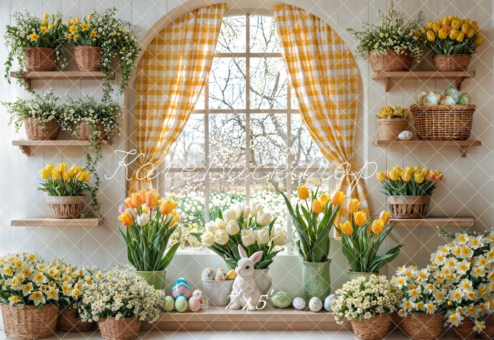 Kate Easter Bunny Floral Window Curtain Backdrop Designed by Emetselch - Image 2