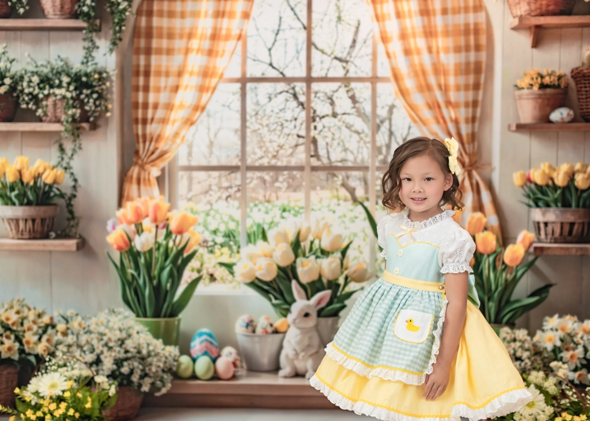 Kate Easter Bunny Floral Window Curtain Backdrop Designed by Emetselch - Image 3