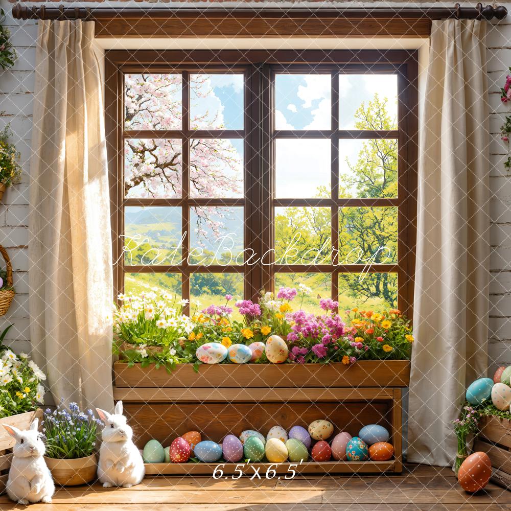 Kate Easter Bunny Floral Window Curtains Backdrop Designed by Emetselch - Image 2