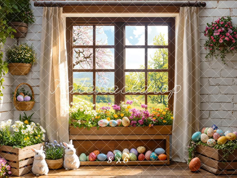 Kate Easter Bunny Floral Window Curtains Backdrop Designed by Emetselch - Image 3