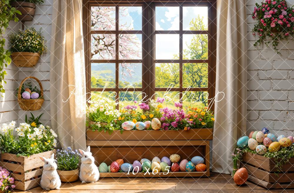 Kate Easter Bunny Floral Window Curtains Backdrop Designed by Emetselch - Image 4