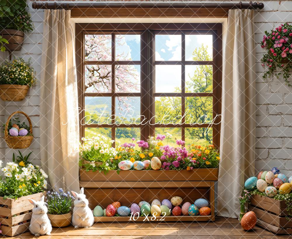 Kate Easter Bunny Floral Window Curtains Backdrop Designed by Emetselch - Image 5