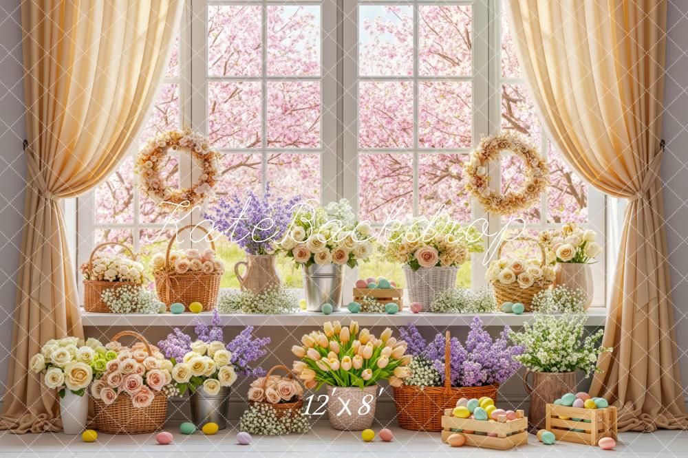 Kate Easter Bunny Floral Window Pastel Eggs Fleece Backdrop Designed by Patty Robert - Image 4