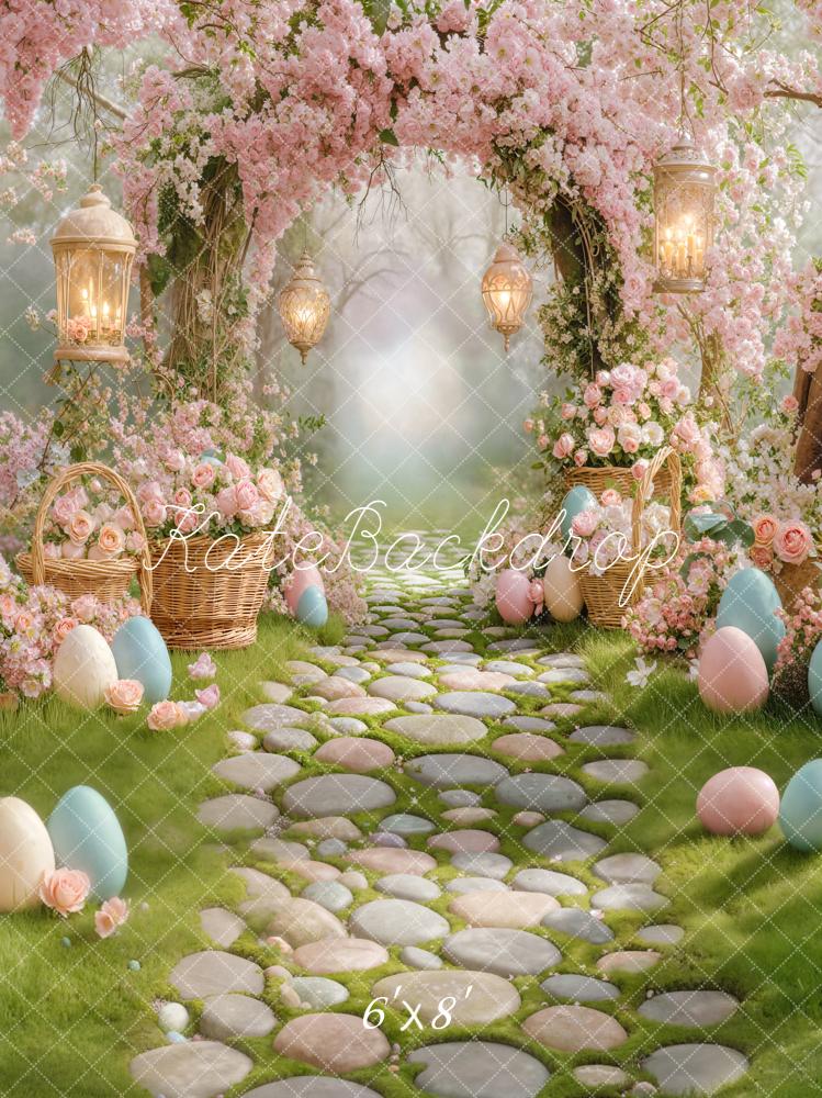 Kate Easter Bunny Flower Arch Cobblestone Path Backdrop Designed by Emetselch - Image 3