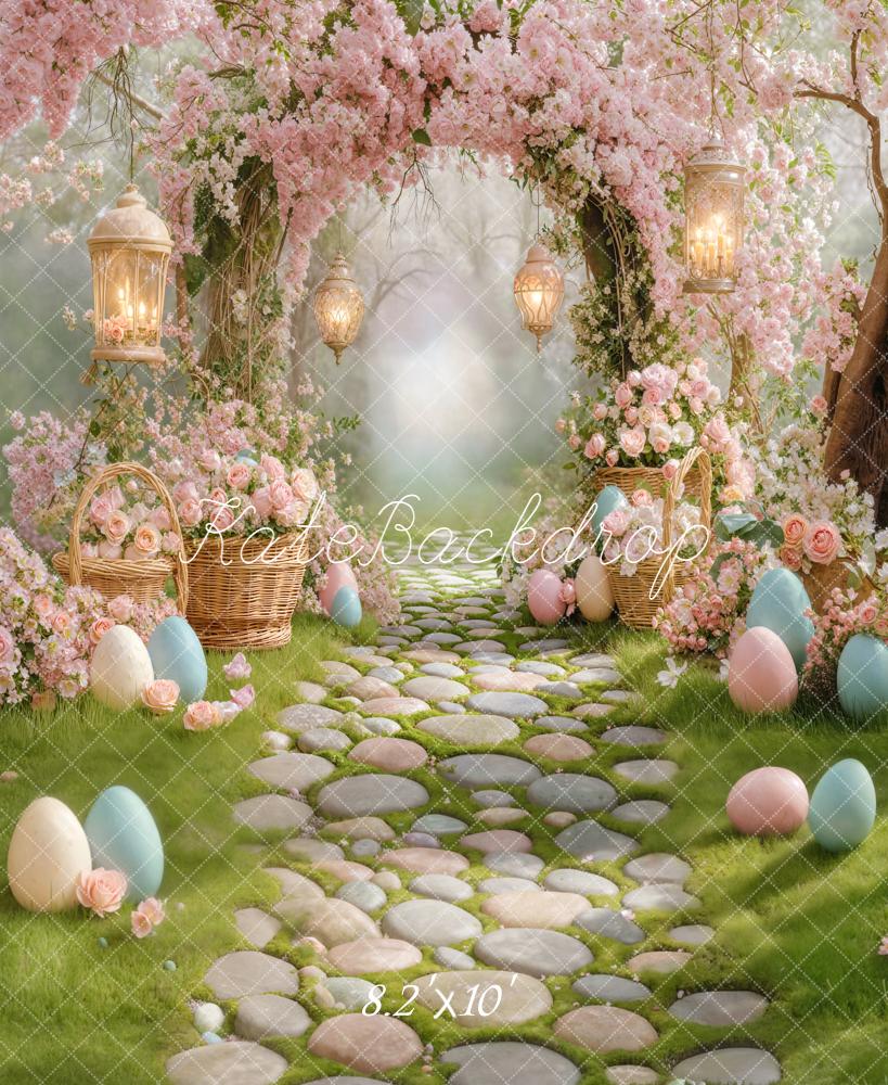 Kate Easter Bunny Arch Cobblestone Path Fleece Backdrop Designed by Emetselch - Image 3