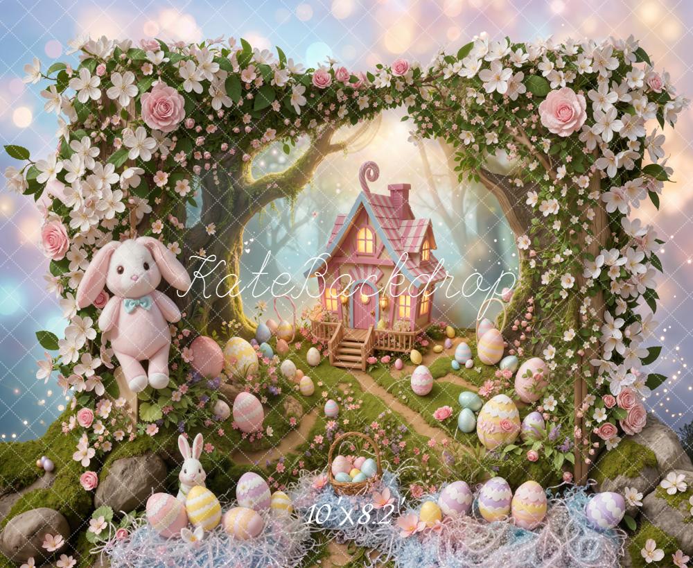 Kate Easter Bunny Flower Arch Cottage Fleece Backdrop Designed by Emstselch - Image 3