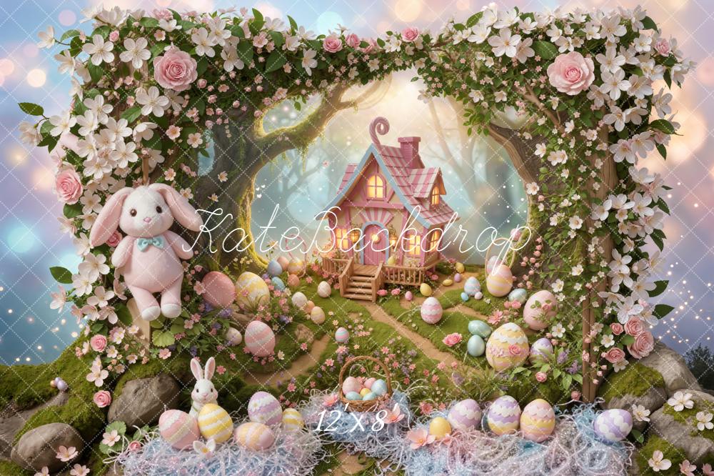 Kate Easter Bunny Flower Arch Cottage Fleece Backdrop Designed by Emstselch - Image 4