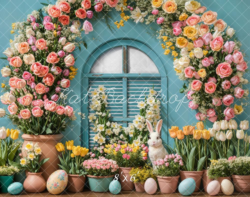 Kate Easter Bunny Flower Arch Eggs Fleece Backdrop Designed by Emetselch - Image 2