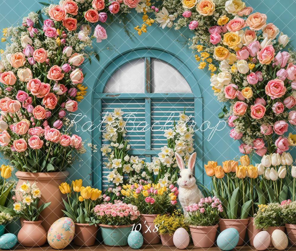 Kate Easter Bunny Flower Arch Eggs Fleece Backdrop Designed by Emetselch - Image 3