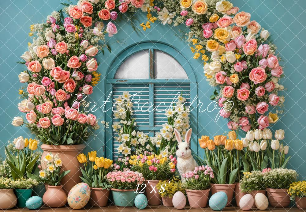 Kate Easter Bunny Flower Arch Eggs Fleece Backdrop Designed by Emetselch - Image 4
