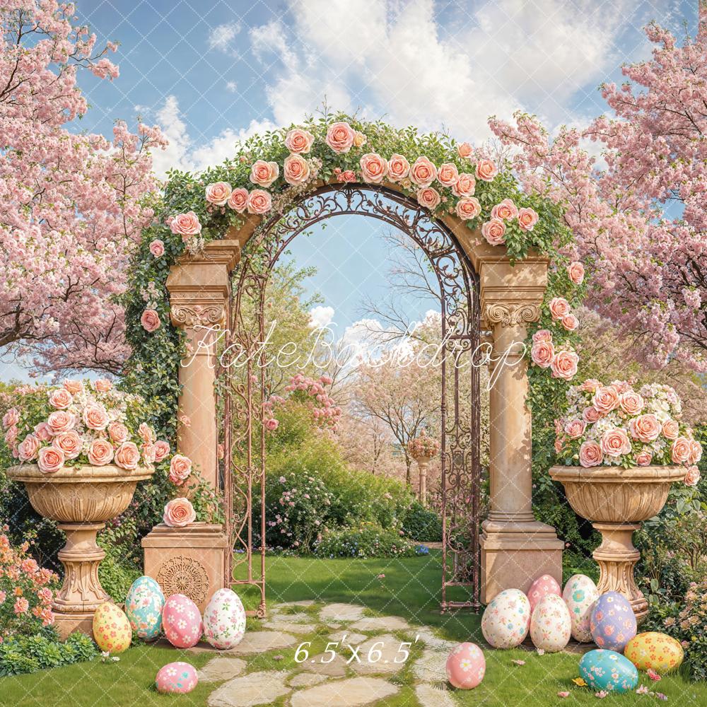 Kate Easter Bunny Flower Arch Garden Eggs Pink Backdrop Designed by Emetselch - Image 2