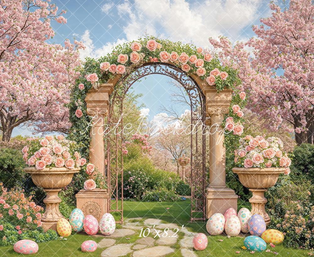 Kate Easter Bunny Arch Garden Fleece Backdrop Designed by Emetselch - Image 3