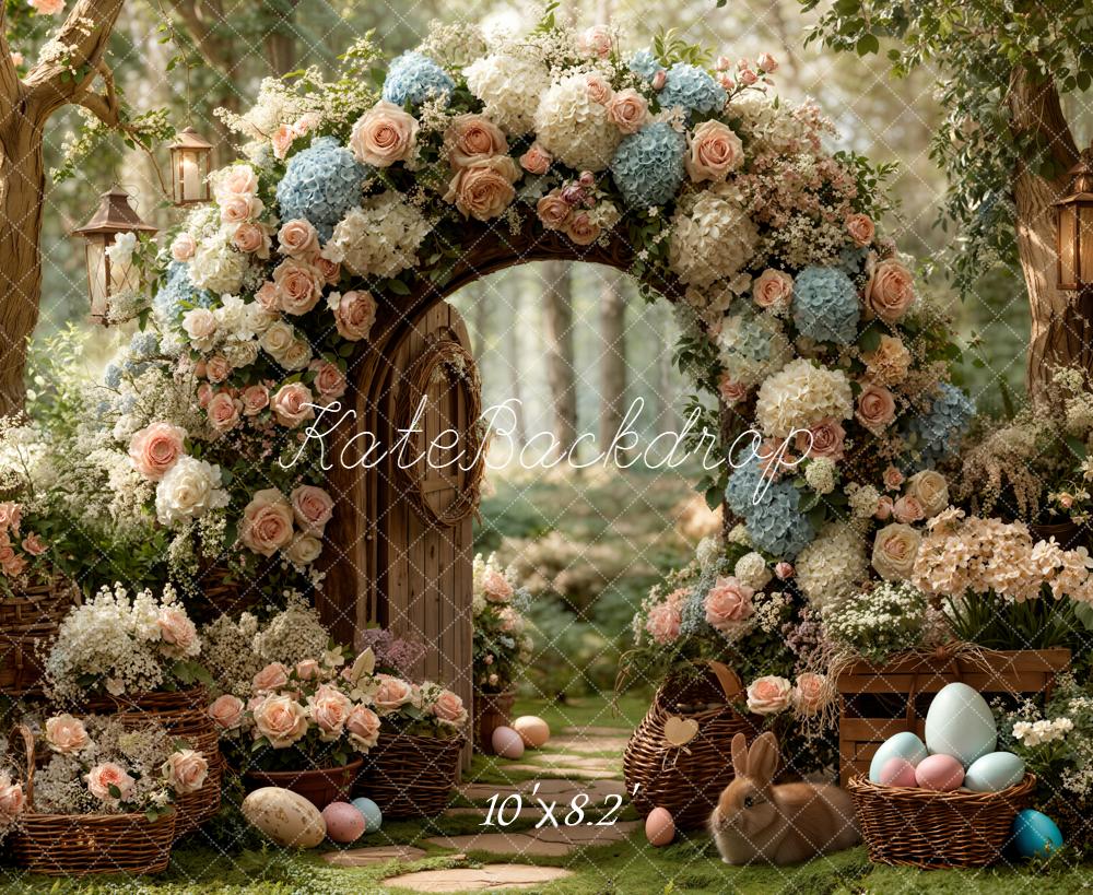 Kate Easter Bunny Flower Arch Garden Fleece Backdrop Designed by Emstselch - Image 3