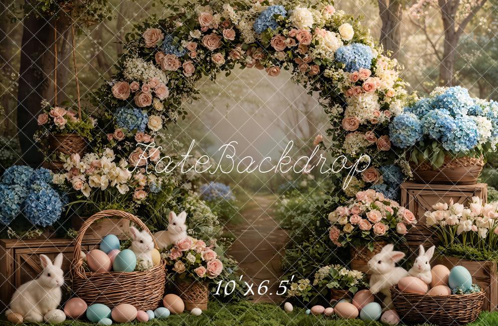 Kate Easter Bunny Floral Arch Eggs Fleece Backdrop Designed by Emetselch - Image 2