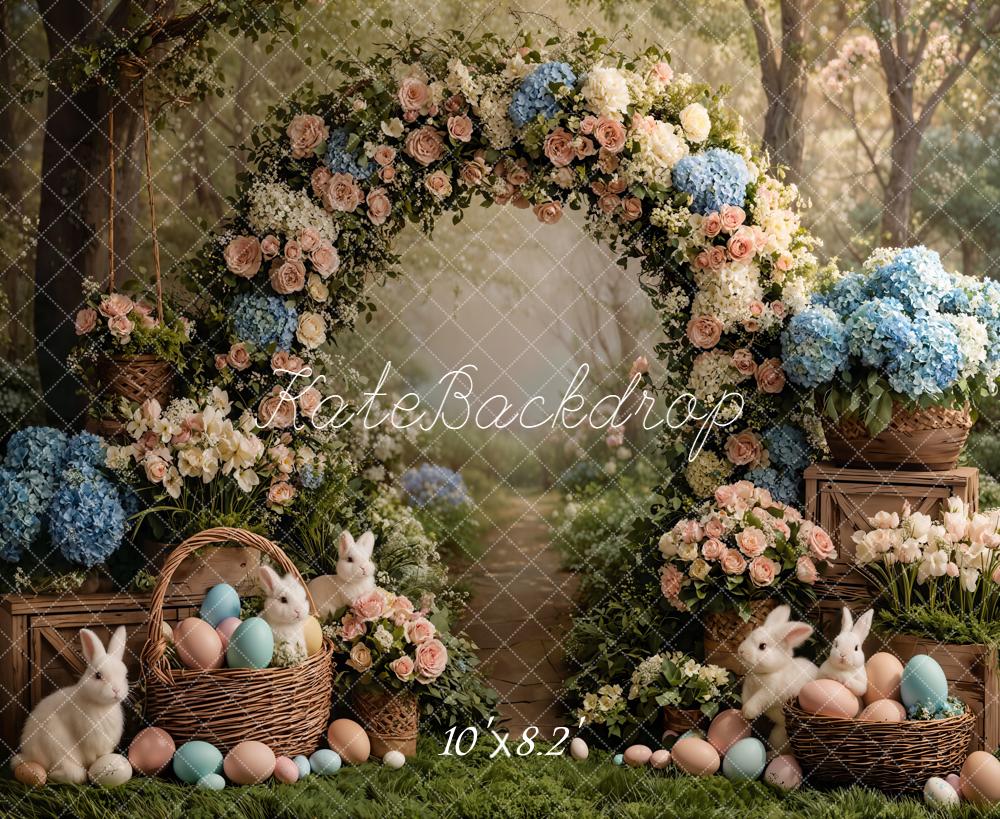 Kate Easter Bunny Floral Arch Eggs Fleece Backdrop Designed by Emetselch - Image 3