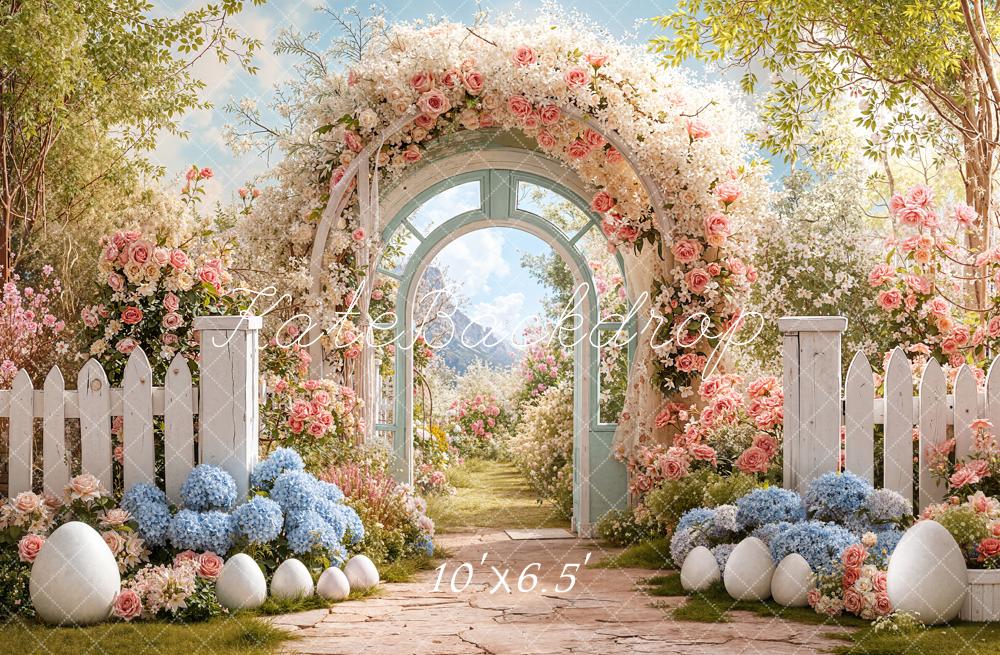 Kate Easter Bunny Garden White Fence Fleece Backdrop Designed by Chain Photography - Image 2