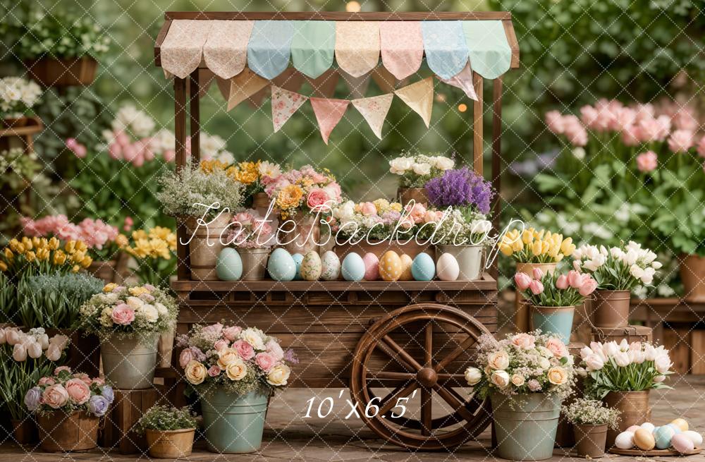 Kate Easter Bunny Flower Cart Pastel Fleece Backdrop Designed by Emstselch - Image 2