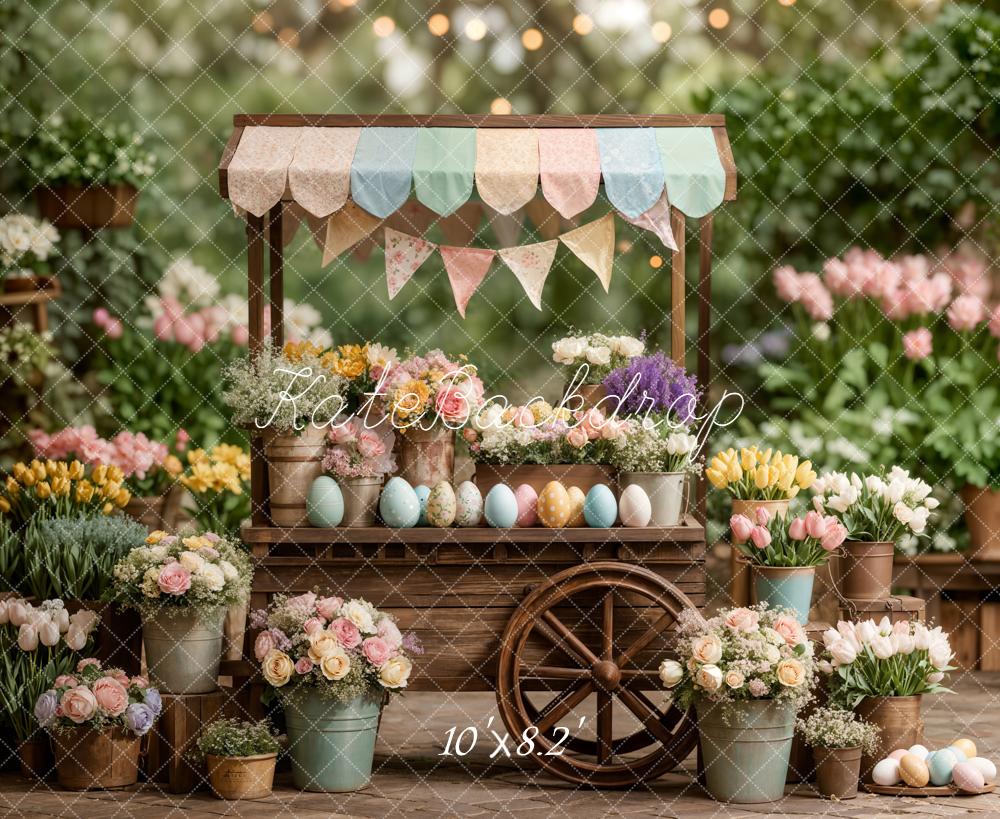 Kate Easter Bunny Flower Cart Pastel Fleece Backdrop Designed by Emstselch - Image 3