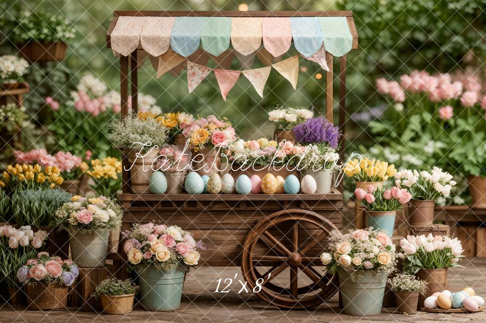 Kate Easter Bunny Flower Cart Pastel Fleece Backdrop Designed by Emstselch - Image 4