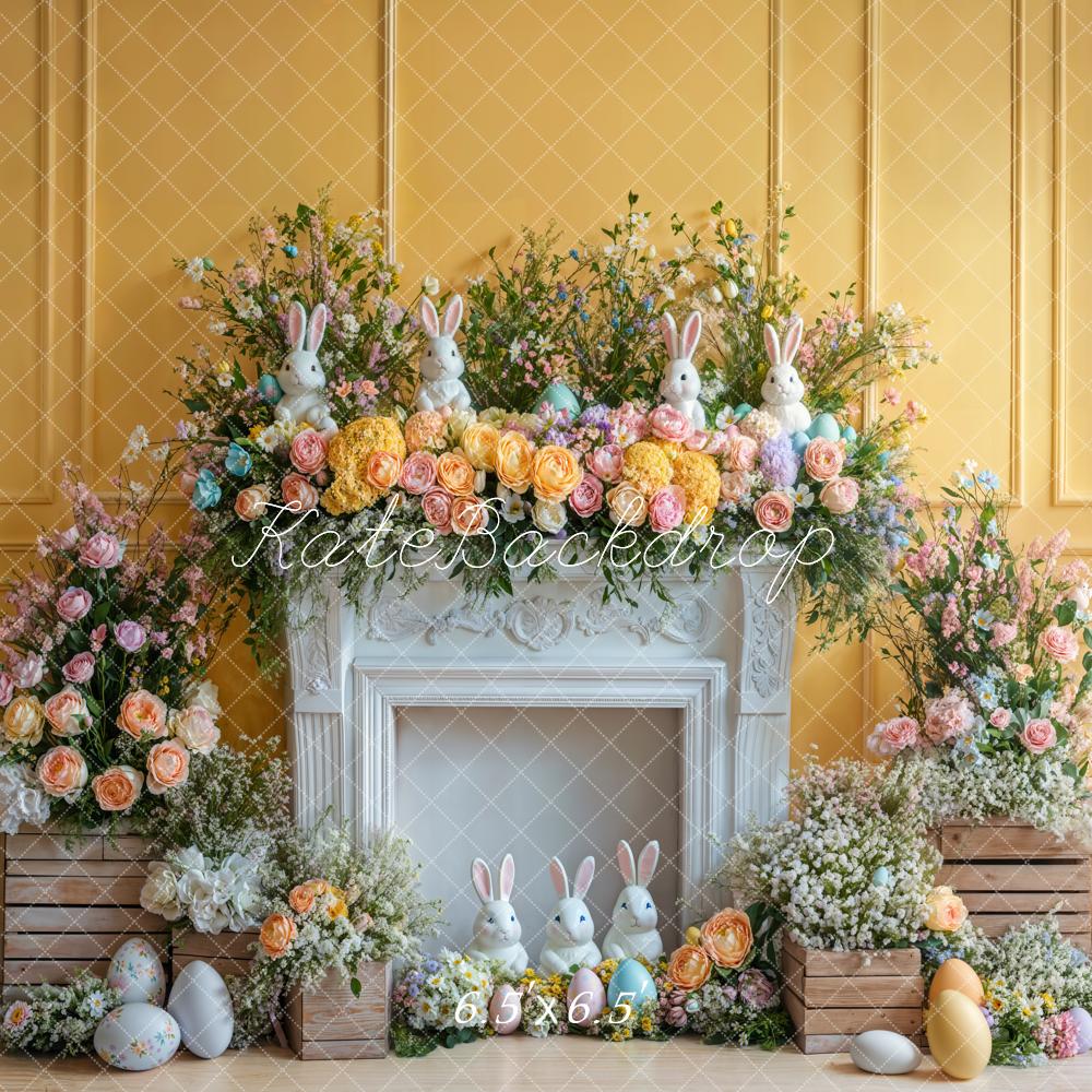 Kate Easter Bunny Flower Fireplace Yellow Backdrop Designed by Emetselch - Image 4