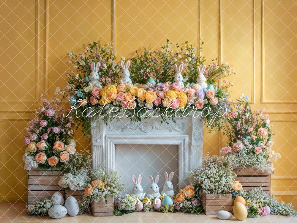 Kate Easter Bunny Flower Fireplace Yellow Backdrop Designed by Emetselch - Image 5