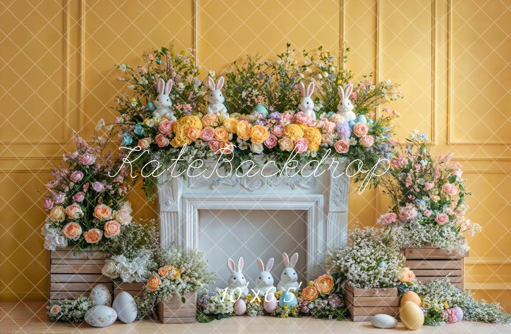 Kate Easter Bunny Flower Fireplace Yellow Backdrop Designed by Emetselch - Image 6