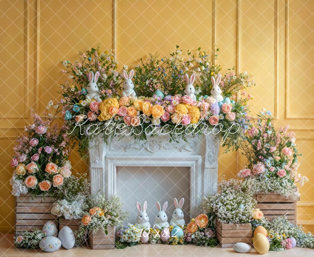 Kate Easter Bunny Flower Fireplace Yellow Backdrop Designed by Emetselch - Image 7
