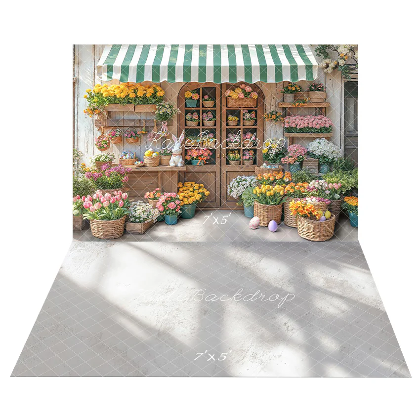 Kate Easter Bunny Flower Shop Backdrop+Gray Textured Light Shadows Floor Backdrop - Image 2