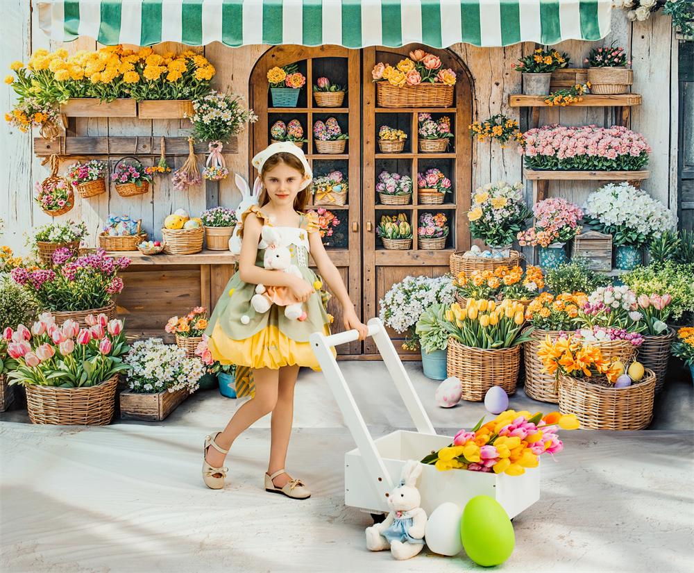 Kate Easter Bunny Flower Shop Backdrop+Gray Textured Light Shadows Floor Backdrop - Image 3