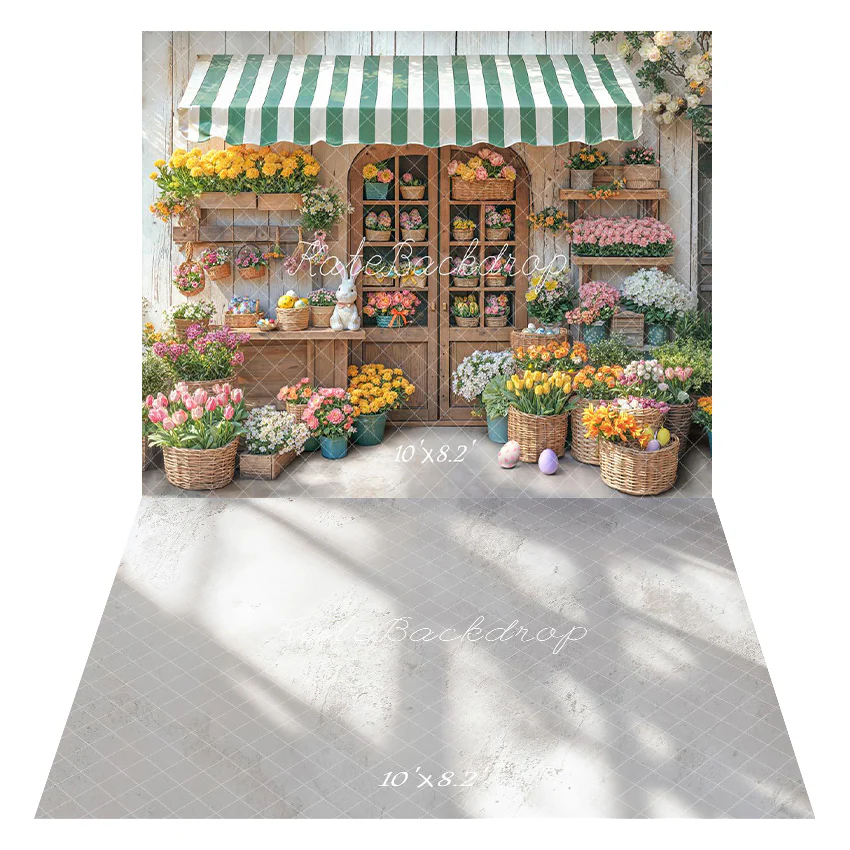 Kate Easter Bunny Flower Shop Backdrop+Gray Textured Light Shadows Floor Backdrop - Image 4