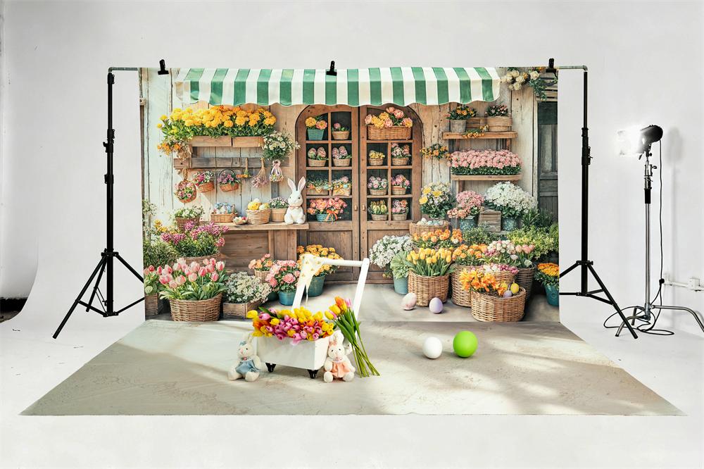 Kate Easter Bunny Flower Shop Backdrop+Gray Textured Light Shadows Floor Backdrop - Image 5