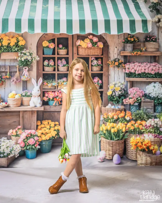 Kate Easter Bunny Flower Shop Backdrop+Gray Textured Light Shadows Floor Backdrop - Image 6