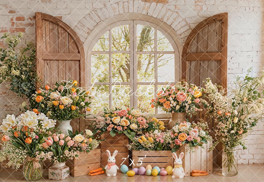 Kate Easter Bunny Flower Wooden Window Backdrop Designed by Emetselch