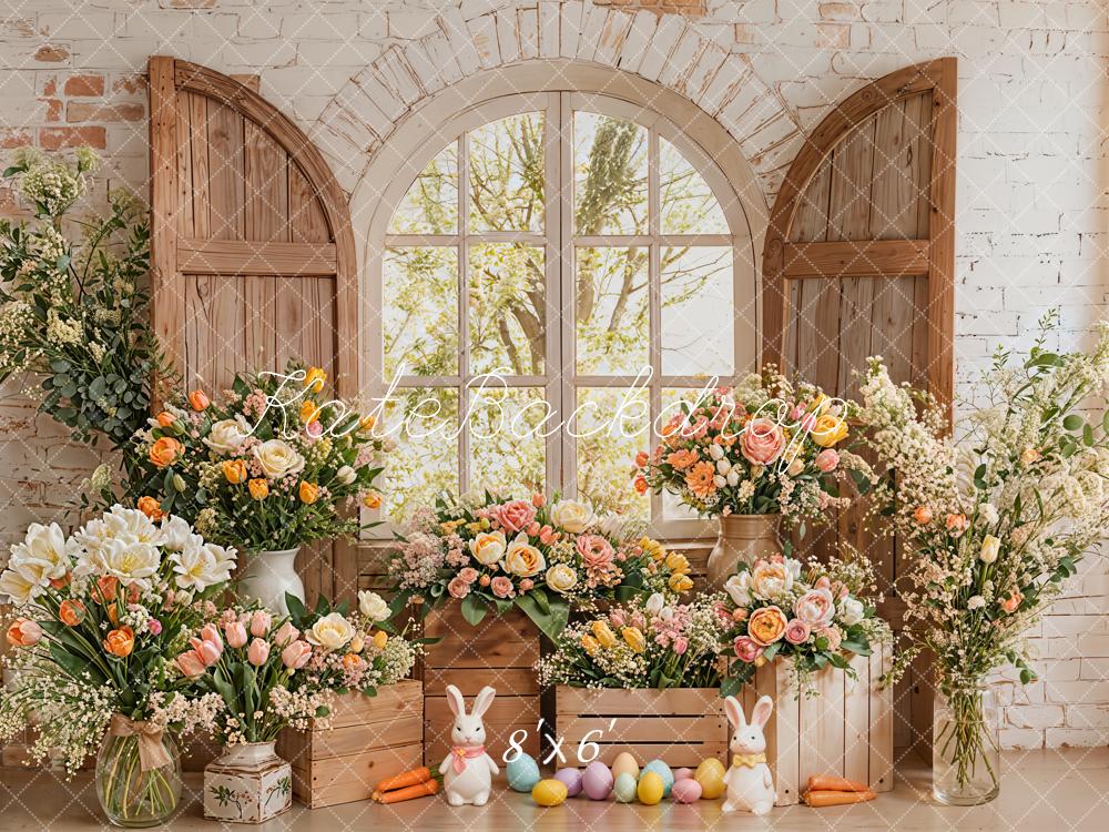 Kate Easter Bunny Flower Wooden Window Backdrop Designed by Emetselch - Image 3
