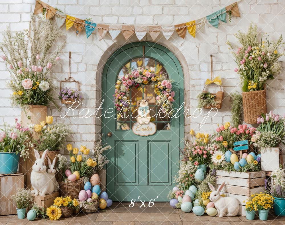 Kate Easter Bunny Flowers Door Fleece Backdrop Designed by Emetselch - Image 2