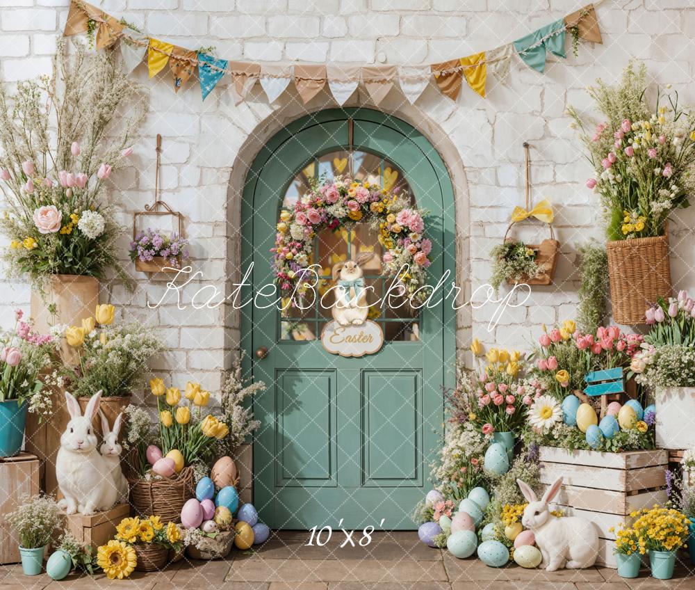 Kate Easter Bunny Flowers Door Fleece Backdrop Designed by Emetselch - Image 3
