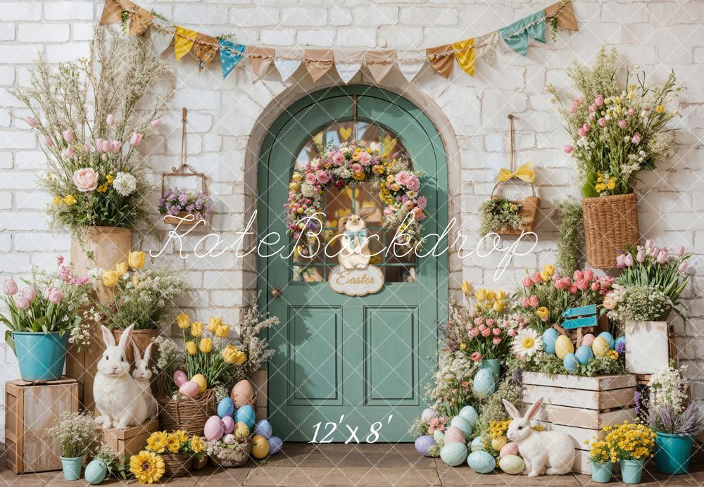Kate Easter Bunny Flowers Door Fleece Backdrop Designed by Emetselch - Image 4