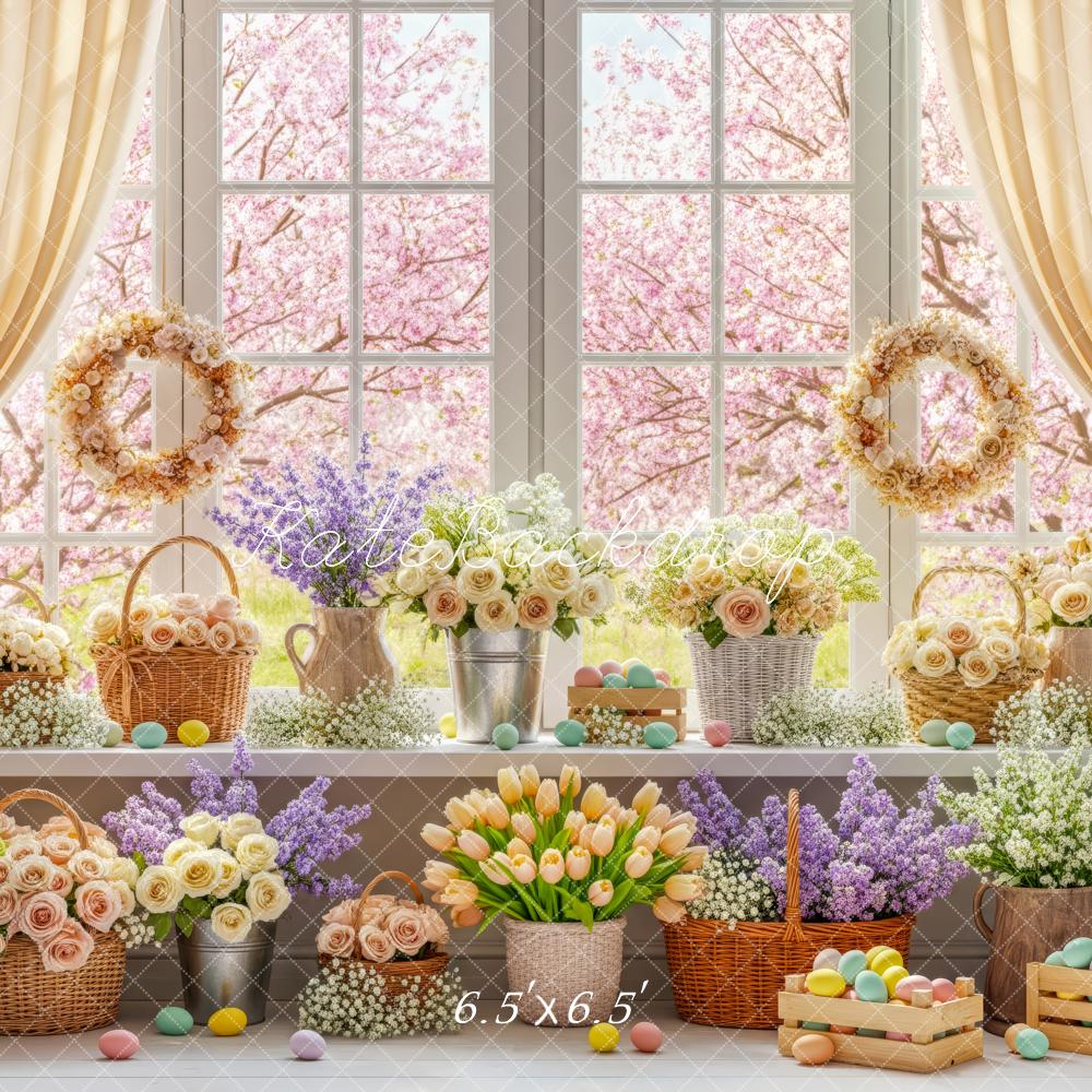 Kate Easter Bunny Flowers Eggs Window Backdrop Designed by Patty Robert - Image 2