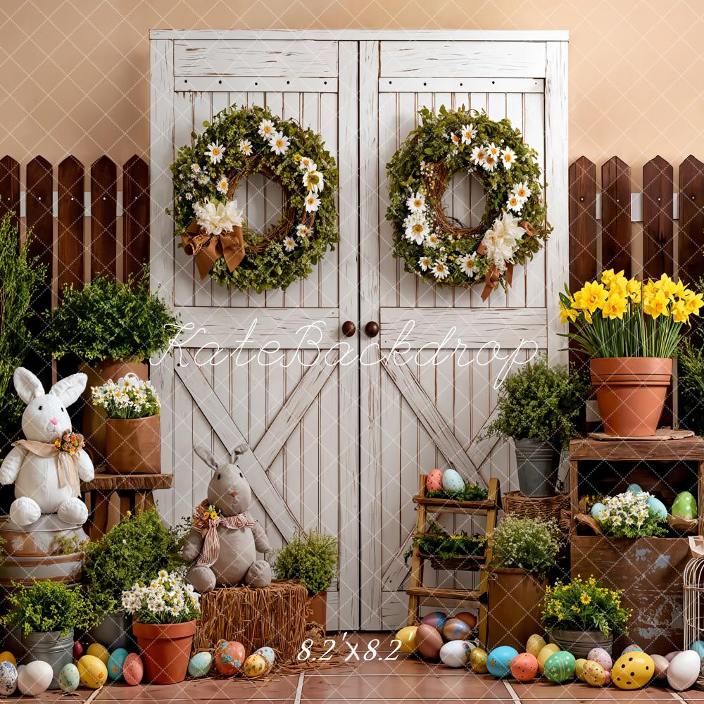 Kate Easter Bunny Floral Eggs Wreaths Backdrop Designed by Emetselch - Image 5