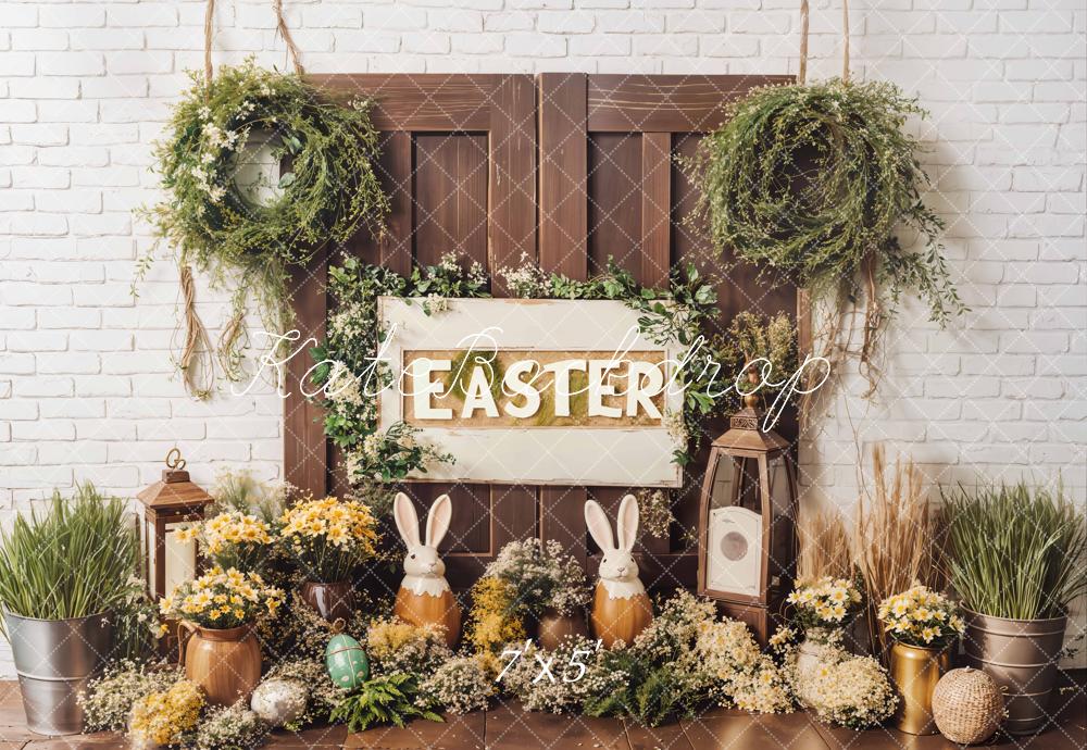 Kate Easter Bunny Flowers Rustic Door Backdrop Designed by Emetselch - Image 2