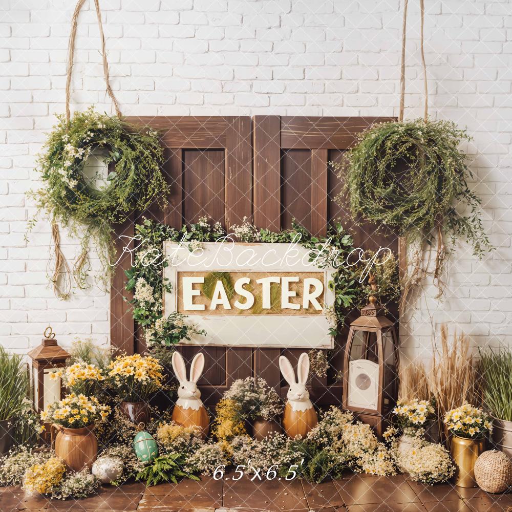 Kate Easter Bunny Flowers Rustic Door Backdrop Designed by Emetselch - Image 3