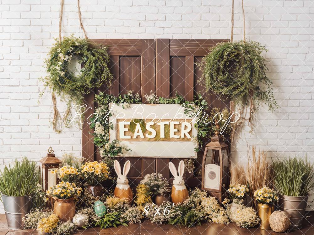 Kate Easter Bunny Flowers Rustic Door Backdrop Designed by Emetselch - Image 4