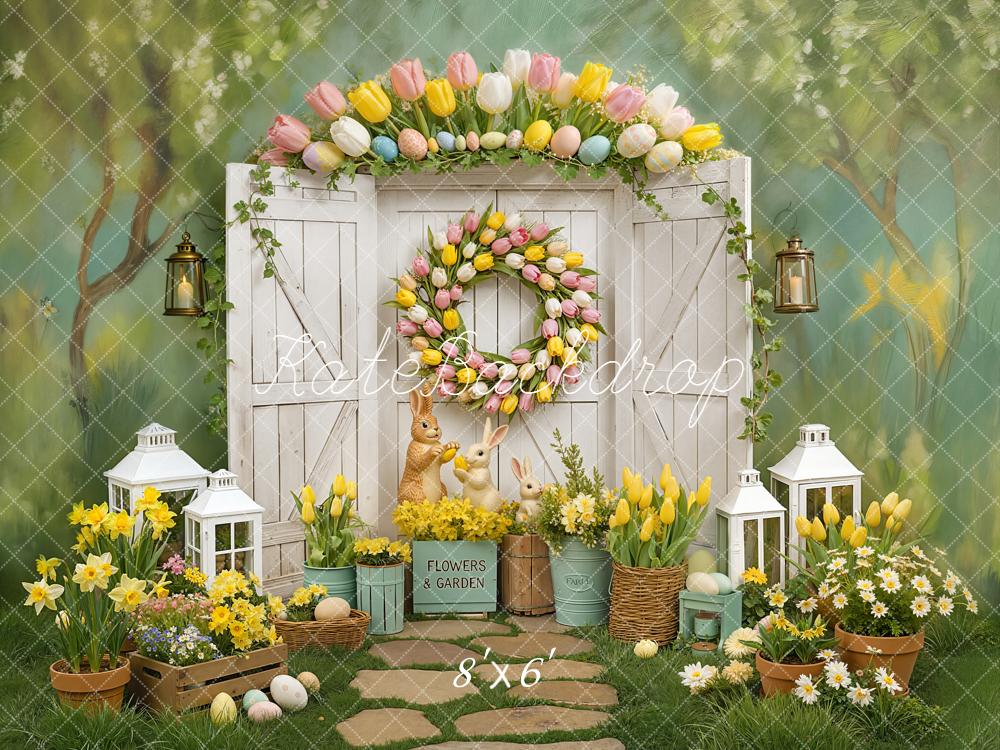 Kate Easter Bunny Floral White Door Backdrop Designed by Chain Photography - Image 3