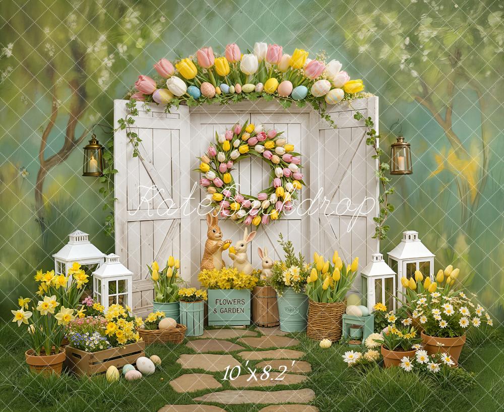Kate Easter Bunny Floral White Door Backdrop Designed by Chain Photography - Image 6