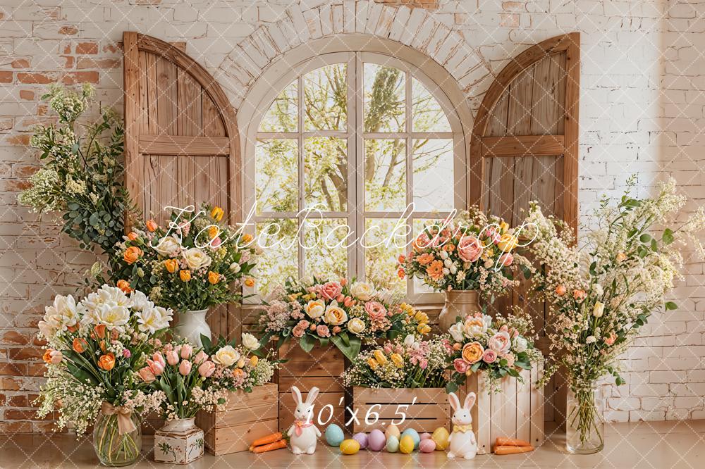Kate Easter Bunny Flowers Window Fleece Backdrop Designed by Emetselch - Image 2