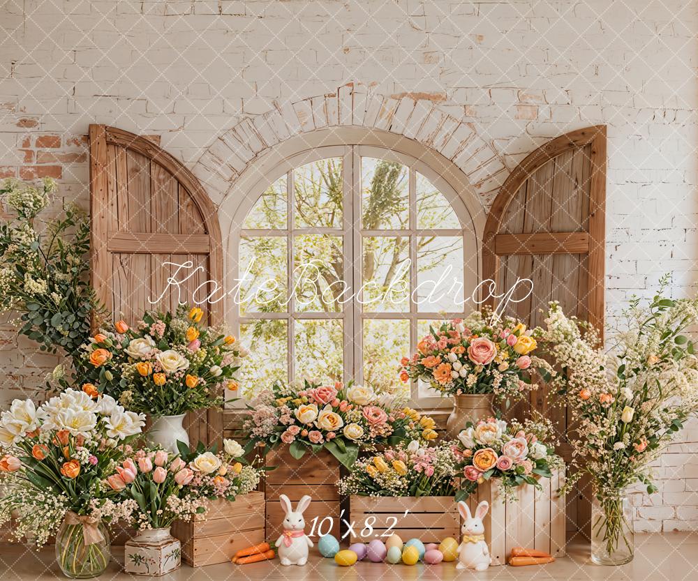 Kate Easter Bunny Flowers Window Fleece Backdrop Designed by Emetselch - Image 3