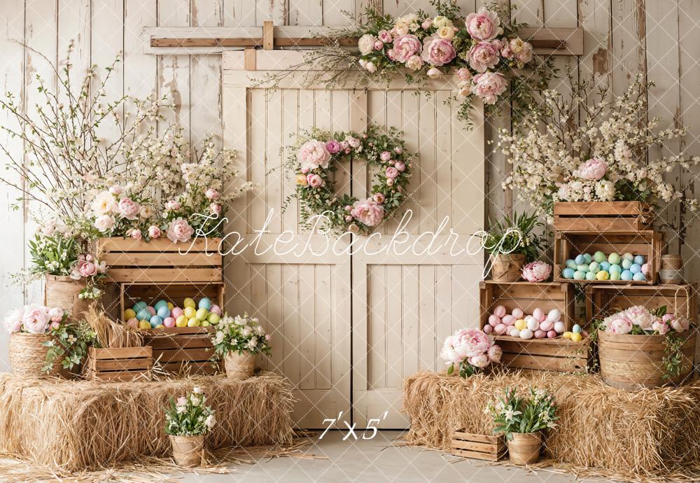 Kate Easter Bunny Wooden Door Pastel Eggs Backdrop Designed by Emetselch