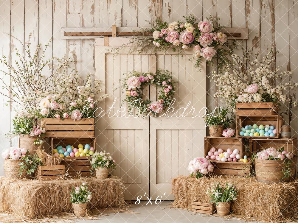 Kate Easter Bunny Wooden Door Pastel Eggs Backdrop Designed by Emetselch - Image 3
